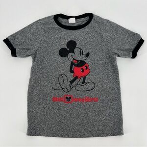 Walt Disney World Small Vintage Style Gray Black Ribbed Youth Kids Mickey Shirt